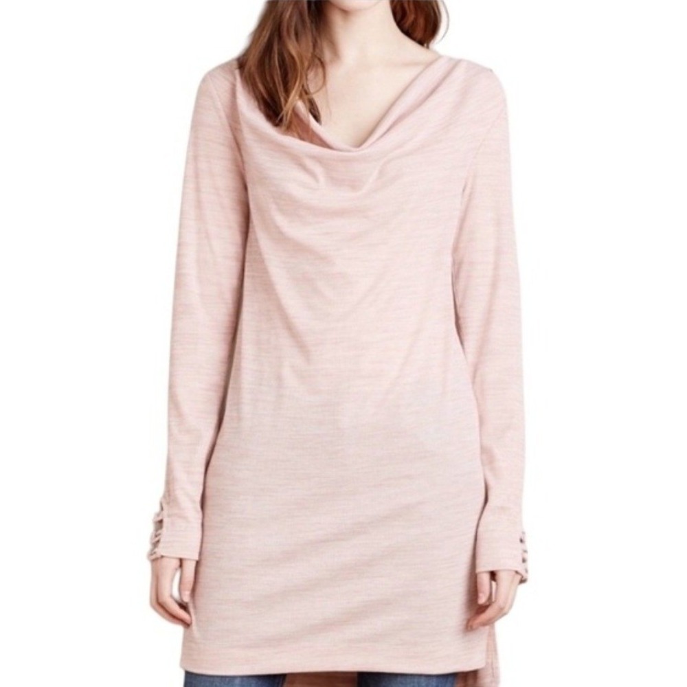 Pure + Good Anthropologie Tunic Dress M Blush‎ Pink Ribbed Cowl Neck Balletcore